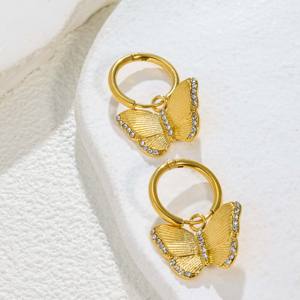 1 Par de Pendientes de Aro de Mariposa con Circones Dorados para Mujer, Diseño 3D Texturizado con Circones, Modernos, Versátiles, para el Día a Día, Reuniones o Eventos Casuales - Product Image 3