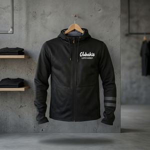 Sudadera con capucha y cremallera para hombre, negra, de forro polar, para la temporada de invierno, hecha de poliéster/algodón, técnica de teñido liso. - Product Image 3