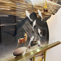 Art mural lumineux de luxe léger avec paysage et cerf, peinture décorative illuminée pour entrée, tailles personnalisées disponibles