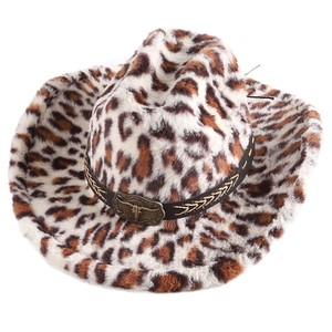 Sombrero de Vaquero ZhenXi M56-58cm con Estampado de Leopardo, Felpa Cálida, Estilo Otoño-Invierno - Product Image 5