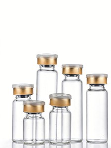 Custom Size Cylindrical Clear and <b>Amber</b> Glass <b>Bottles</b> with Rubber Stopper Vial Containers for Medical Packaging 10ml - Product Image 2