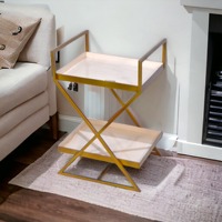 Nouvelle table basse moderne à 2 niveaux avec plateau en marbre et structure en fer, table d'appoint pour salon, chambre à coucher, table de canapé