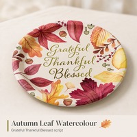 Assiettes en papier jetables rondes à l'effigie de feuilles d'automne en aquarelle, pour fêtes, avec motifs de gratitude et de bénédiction