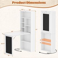 Bureau pliant convertible avec prises intégrées, idéal pour petits espaces, bureau à domicile, salle d'artisanat, poste de travail multifonctionnel avec tableau noir escamotable