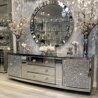 Meuble TV et armoire de rangement en bois moderne effet miroir diamant écrasé pour salon, appartement, chambre à coucher