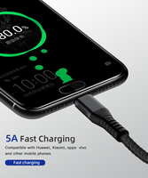 Câble de charge super rapide 100W 5A Type C vers C, en nylon tressé épais, anti-pliage, cordon de charge USB compatible QC4.0 FCP pour téléphone portable