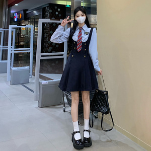 Vestido de otoño <span class=keywords><strong>para</strong></span> mujer de talla grande, temperamento gordito, cintura ceñida, camisa de retazos sexy <span class=keywords><strong>para</strong></span> Universidad, falda - Product Image 4