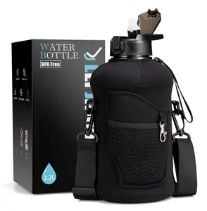 Half Gallon Water Bottle with Sleeve BPA FREE Large 64 OZ Water Bottle with Straw & Time Marker Leakproof Big Motivational