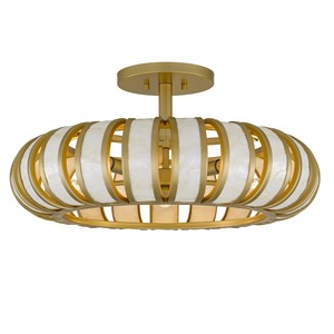 Brass & Alabaster Strip Oval Modern Luxury Semi-Pendant <b>Ceiling</b> <b>Light</b> | Opulent Lighting for Hotel Lobby & Premium Area - Product Image 1