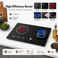 Cuisinière hybride gaz-électrique encastrable à double brûleur, surface en verre, allumage électronique, protection contre l'extinction de la flamme, classe A, usage domestique