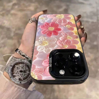 Coque de téléphone portable INS avec peinture à l'huile de fleurs colorées argentées pour iPhone 16 Plus 15 Pro Max 14 13, coque transparente IMD, coque arrière