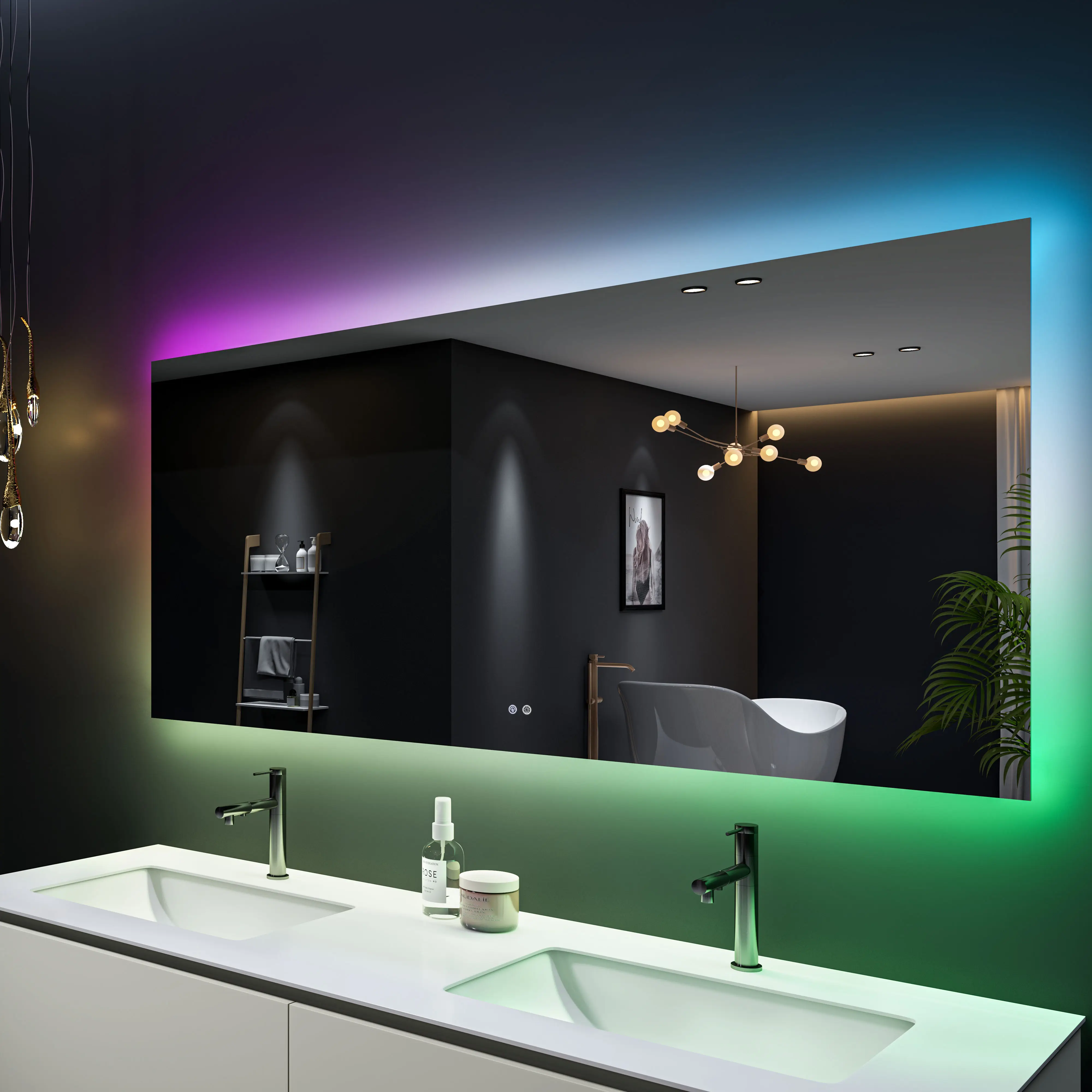 Benutzer definierte Smart Touchscreen Vanity Wall Make-up Kosmetik spiegel Square Magic Led Badezimmers piegel RGB Light