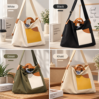 Sac fourre-tout en toile de coton avec logo personnalisé, grande capacité, couleur contrastée, sac à bandoulière pour femmes