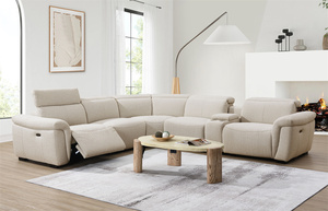 Divano Componibile Modulare di Lusso Europeo in Bouclé Beige con Recliner Elettrico <span class=keywords><strong>per</strong></span> 5 Persone, Portabicchieri <span class=keywords><strong>e</strong></span> Poggiatesta Regolabile - Product Image 2