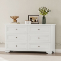 Commode en bois élégante Sunrise à 6 tiroirs, style rétro, armoire de rangement avec poignées métalliques pour chambre à coucher, blanc