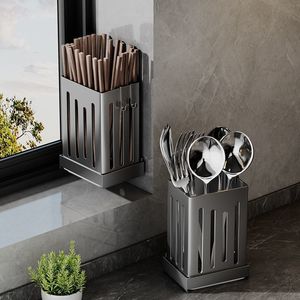 Wall Mounted Chopstick Holder <b>Kitchen</b> <b>Storage</b> Rack Breathable Cage Spoon Box Drain Organizer Multi Function Countertop Wall - Product Image 2