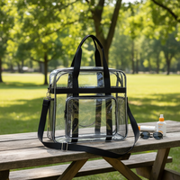 Bolso Bandolera Transparente Personalizado con Correa de Hombro Ajustable Negra, Bolso de PVC con Cierre, Aprobado para Estadios