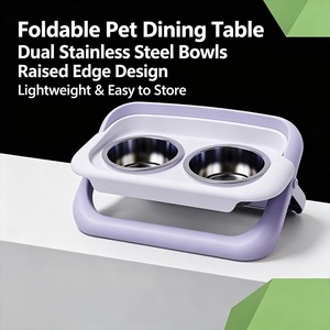 Comederos Dobles Elevados Plegables para Mascotas, de Acero Inoxidable 304, para Perros y Gatos, sin Dropshipping - Product Image 1