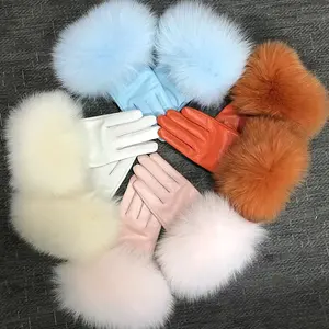 Ladies Leather Gloves Outdoor Driving Fashion Design Women Real Fox Fur Gloves Windproof Genuine Sheep Skin Wholesale Winter