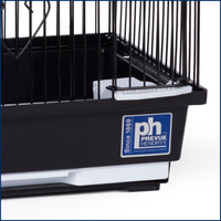 Kit de cage à oiseaux compacte à toit en pignon, cadre en acier inoxydable thermolaqué, plateau et perchoirs en plastique, rangement facile pour petits oiseaux