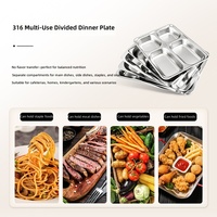 Plateau repas rectangulaire en acier inoxydable 316 de qualité alimentaire, motif uni, cinq compartiments, design moderne et minimaliste, pour adultes