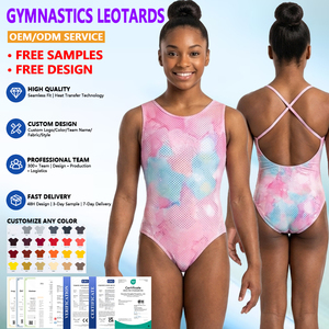 Justaucorps de gymnastique rose personnalisé sans manches, dos ouvert, bretelles croisées, en Spandex/Coton à séchage rapide, pour la compétition et l'entraînement - Product Image 1