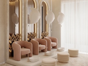 Servicio de Diseño de Interiores de Salón de Belleza en Tono Rosa Nude de Lujo, Mostrador de Recepción Personalizado y Equipamiento de Tienda de Spa y Cuidado de la Piel - Product Image 4