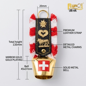 Campana Svizzera Vintage Premium con Cinturino in Pelle Ricamato, Arte Popolare Alpina Tradizionale, Decorazione per la Casa - Product Image 3