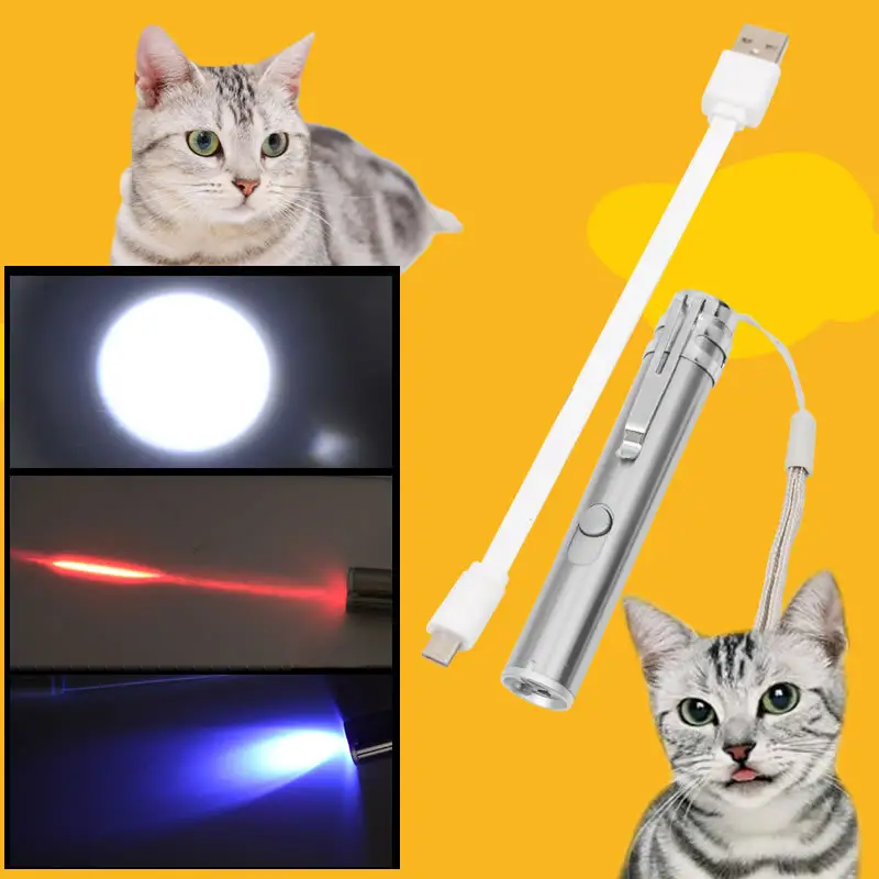 Cat Chaser ของเล่นเลเซอร์แมว2 In 1,ของเล่นฝึกเลเซอร์แบบทูอินวันสนุกสนานชาร์จไฟผ่าน USB ได้มีไฟ LED สามารถชาร์จไฟได้เครื่องมือฝึกออกกำลังกาย