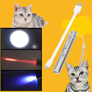 Игрушки для кошек 2 в 1, многофункциональная забавная Лазерная Игрушка для кошек, Интерактивная USB перезаряжаемая светодиодная указка, тренировочный инструмент