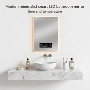 Espejo de Baño LED Inteligente Kingstin Sin Marco Montaje en Pared Retroiluminado Regulable Antivaho Pantalla Digital - Product Image 1