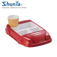 Assiettes divisées en mélamine de qualité A5 à motif de dessin animé sur le thème des voitures pour enfants, bébés et tout-petits, idéales pour la maternelle