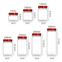 Vente en gros de pots en verre ergonomiques pour miel, confiture et sauce, écologiques, avec couvercle en plastique à torsion métallique profond, disponibles en 100ml, 180ml, 280ml, 380ml, 580ml, et pots droits.