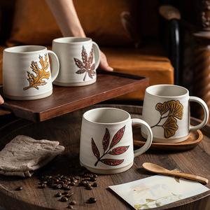 <b>Ceramic</b> Mug With Ginkgo Leaf Design Handmade Coffee <b>Cup</b> For Breakfast Or Tea - Product Image 3