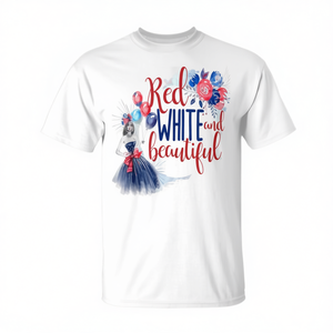 Camiseta patriótica roja, blanca y hermosa para mujer, con estampado digital de manga corta y cuello redondo para el 4 de julio - Product Image 2