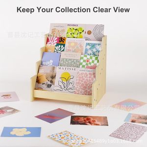 Estante de escritorio de madera de tres niveles para tarjetas y notas, uso en el hogar y la oficina, color amarillo - Product Image 3