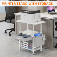 Support d'imprimante sur pied en métal blanc JH-Mech, grand format, avec sac latéral, 3 niveaux réglables en hauteur, 56*38*76.2 CM