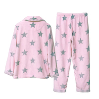 Ensemble de pyjamas chauds pour femmes, automne-hiver, imprimé rose, pyjamas en flanelle douce, motif étoile, vêtements de nuit