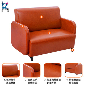 เก้าอี้พักคอยร้านทำผม HZ7020 สีน้ำตาลอ่อน โซฟาทรงสี่เหลี่ยมทนทาน สำหรับพื้นที่พักผ่อนร้านตัดผม - Product Image 5