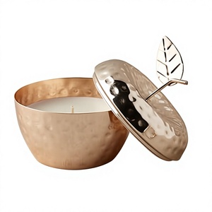 Luxury Handmade iron tea <b>light</b> Candle Jar Bowl with <b>Leaf</b> Lid for Home Decoration - Product Image 1