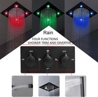 Système de douche mural avec pomme de douche pluie, 4 modes, robinet de douche noir