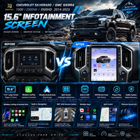 Écran double système RoadNavi 15,6 pouces, navigation Android pour Chevrolet Silverado GMC 2014-2023, vidéo multimédia, CarPlay sans fil, GPS