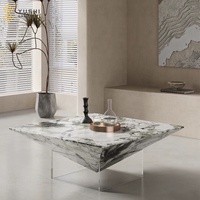 Table basse en marbre naturel de forme diamant avec pieds en acrylique, mobilier de salon moderne de taille client, groupe Yushi