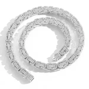 Позолоченный унисекс 3D браслет в стиле хип-хоп ожерелье 9 мм Византийская цепочка на пуговицах с тяжелым льдом и цирконием, цепочка из латуни, ювелирные изделия