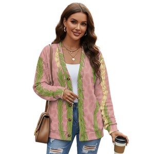 Nuova Giacca Leggera da <span class=keywords><strong>Donna</strong></span> in Maglia Trapuntata Autunnale, Cardigan Personalizzato Maile Pikake con Stampa Leopardata e Bottoni - Product Image 1