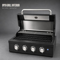 Barbecue à gaz encastrable 4 brûleurs noir en acier inoxydable 304 50000 BTU avec grille en fonte pour cuisine extérieure