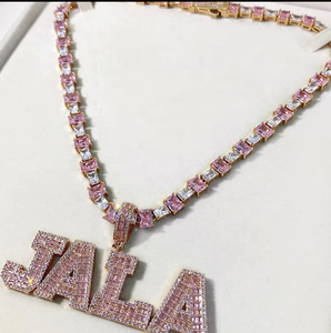 HipHop Schmuck vergoldet benutzer definierte Namens buchstaben Kette Tennis Kette Anhänger Halskette - Product Image 5