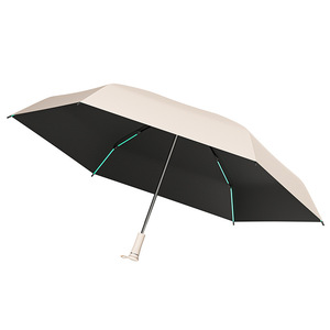Parapluie pour femme à ouverture semi-automatique, pliable en trois sections, avec poignée rétractable à 50 %, revêtement noir, protection solaire, double usage, design moderne - Product Image 1