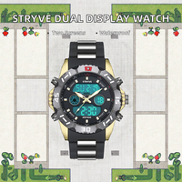 Stryve Montre de sport de luxe unisexe, étanche, LED, quartz, alarme, bracelet en acier inoxydable, double affichage