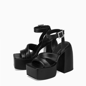 Nouvelles arrivées de sandales compensées à <span class=keywords><strong>talon</strong></span> haut et bout carré pour femme sandales sexy à <span class=keywords><strong>talon</strong></span> épais pour le souper - Product Image 2